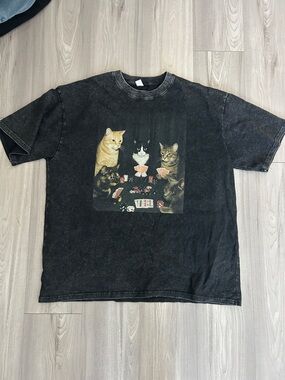 Black Cat Poker Graphic Tee - Unbranded